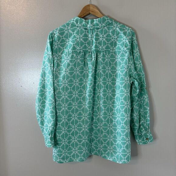 Charter Club 100% Linen Button Up Top Mint Green Roll Tab Sleeve Blouse Sz XXL - Picture 7 of 8